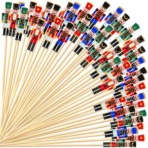 Karenhi Christmas Cocktail Picks 5.1 Inch Nutcrackers Toothpicks Xmas Food Appetizer Picks Bamboo Fruit Dessert Sticks Cupcake Topper Decoration for Christmas Themed Party Supply(300 Pcs)