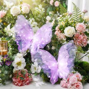 Yinkin 2 Pcs 20 Inch Large LED Butterfly Decorations Mariposas Grandes para Decoracion Giant Light up 3D Butterflies for Wedding Birthday Party Baby Shower Decor(Purple)