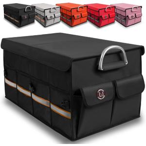 Trunk Organizer, LIBZAKI Cargo Organizer, Premium Multi Compartments Collapsible Portable Trunk Storage for auto, SUV, Truck, Minivan -Black (Regular)