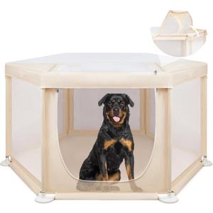 69.3"x69.3"x34.65" Extra Large Dog Playpen Indoor, Tall Puppy Playpen with Removable Roof, Sturdy Fabric Dog Pen for Medium to Large Pets, Spacious Hexagonal Pet Playpen Indoor for Comfort & Security
