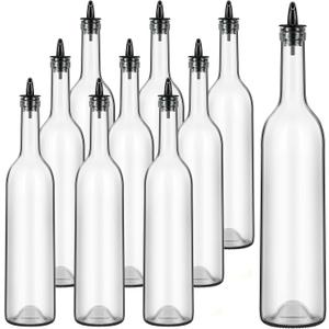 Maxdot 10 Pcs Long Neck Glass Bottles with Pourer Bordeaux Wine Bottle Clear Empty Wine Syrup Juice for Home Bar Liquor Juice Making Wedding Anniversary Party(Stainless),6 PCs still intacts