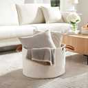 Luxury Little Extra Large Nursery Storage Basket, 22 x 22 x 14 inches - 100% Cotton Rope Baskets with Handles, Laundry Basket for Toys, Blankets & Pillows - Off White with Leather Handles
