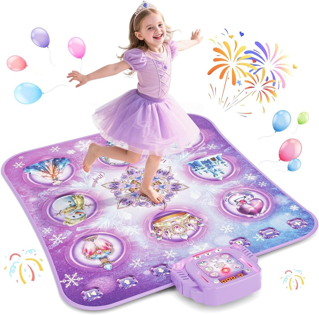 Dance Mat Toy for 3-12 Year Old Girls, Electronic Dance Pad with Wireless Bluetooth, Frozen 8-Button Music Princess Toys Play Mat for Kids with LED Light, Built-in Music, Toddlers Birthday Gift Ages 3+ (Purple)