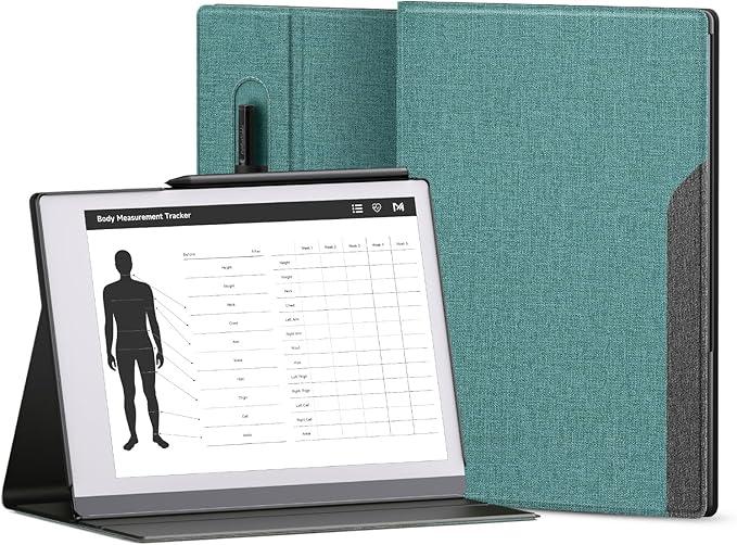 Ayotu Book Folio Case for Remarkable 2 Paper Tablet 10.3" 2020 Released, Premium Fabric Smart Cover with Pen Pocket, Stable Folding Stand Design,Gray & Green | Exclusive Templates Provided, (Regular)Gray & Green