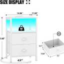 Furologee Nightstands Set of 2, End Tables Set of 2 with Charging Station and LED Lights, White Night Stands with 2 Fabric Drawers, Bedside Tables for Living Room/Bedroom