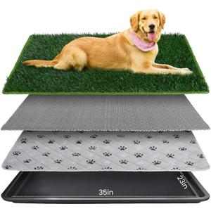 FURWAY Dog Grass Pad with Tray Artificial Grass Puppy Pee Pad for Dogs, Reusable 4-Layer Training Potty Pad with Tray, Quick Absorbent Indoor & Outdoor Portable Dog Patio Potty ( 35.4"x23.6")