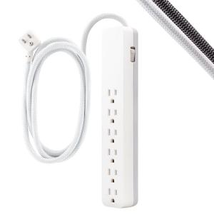 GE 6-Outlet Surge Protector 1560J 10' Braided Cord White: Extension Cord & Outlet Extender