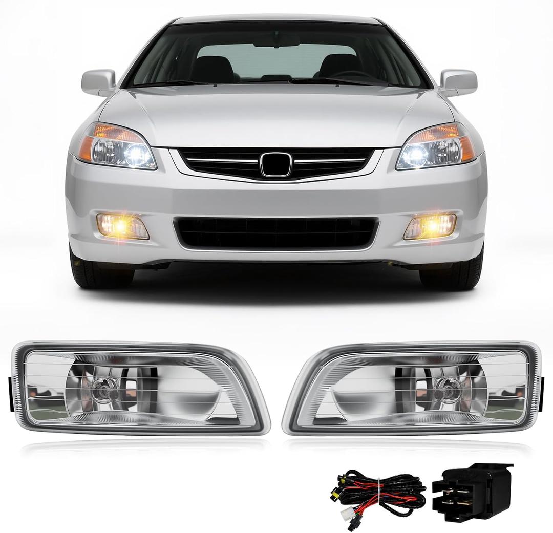 Fog Lights Assembly Compatible with 2003-2007 Honda Accord 4Door Sedan 2004-2008 Acura TL Fog Light Replacement with Halogen Bulbs Clear Lens Switch Harness Kit