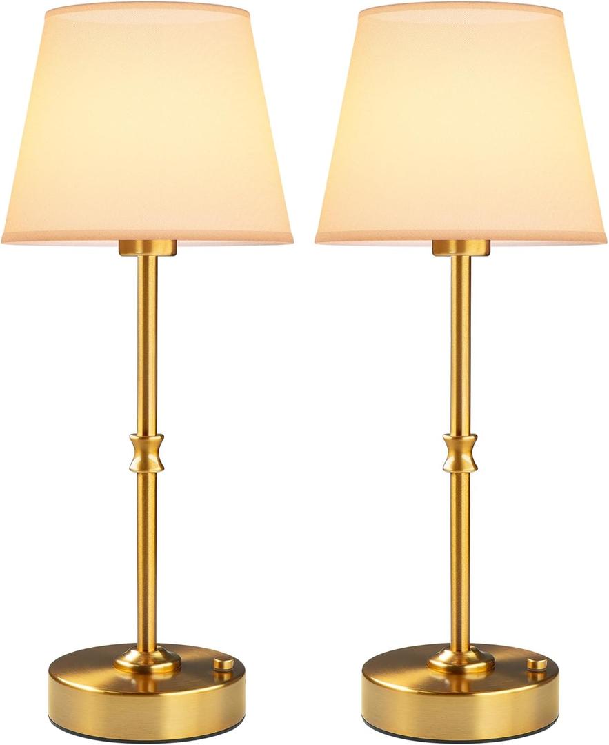 EppieBasic Cordless Table Lamp Rechargeable: Fast Charging & Long Lasting - 2700K Warm Light Vintage Gold Lamps for Women Housewife - Dinning Living Room Bedroom - 2 Pack