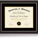 16x20 Diploma Frames 12x15 with Black Mat, Fits Degree Certificate Document, 20 x 16 Walnut Color Frame with Tempered Glass Panel for Wall Mounting