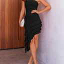 ZESICA Women's 2026 Summer Strapless Bodycon Tube Dress Sexy Off Shoulder Mesh Irregular Ruffle Backless Party Midi Dresses (Black, XL)