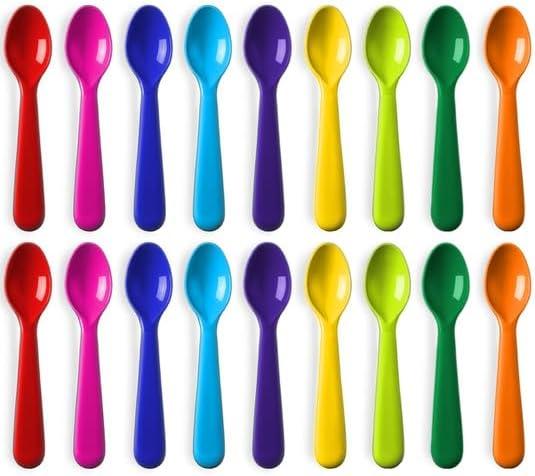 Plastic Kids Spoons Set of 18 -Toddler Spoons BPA Free/Dishwasher Safe Reusable Children's Spoon Set - Brightly Colored Toddler Cutlery Flatware Set