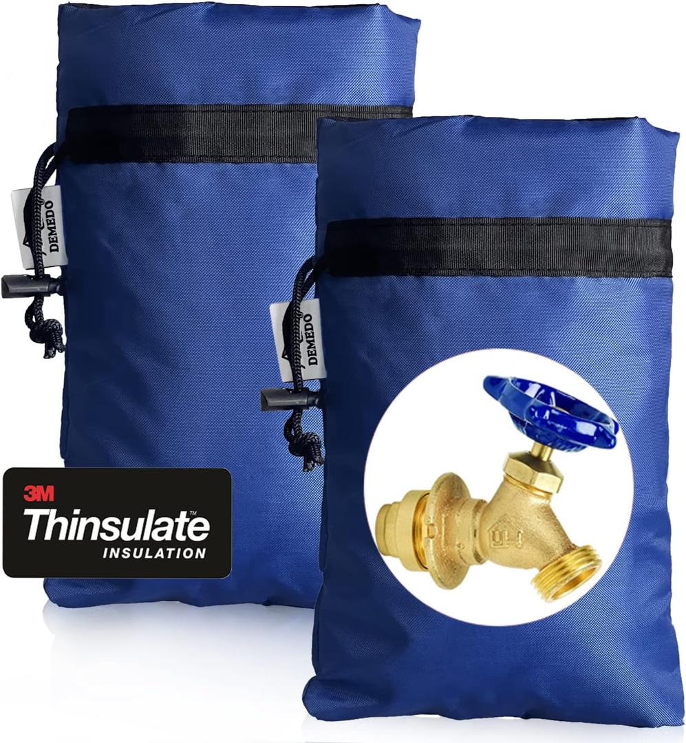 Enlarge Outdoor Faucet Cover for Winter Freeze Protection, 3M Thinsulate, 10H x 6.3W Hose Bib Covers for Wall Taps Outside, Waterproof & Frost Free Insulated Spigot Cover, 2 Pcs Faucet Socks - Blue