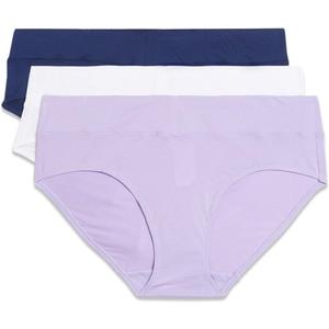 Warner's Women's Blissful Benefits Dig-free Comfort Waist Moisture-wicking Microfiber Brief Ru4963w (Large, Lavender Macaron/White/Navy Ink)