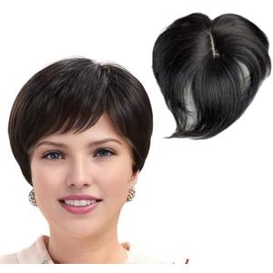 Short Clip in Human Hair Bangs,(Black+Short Hair)