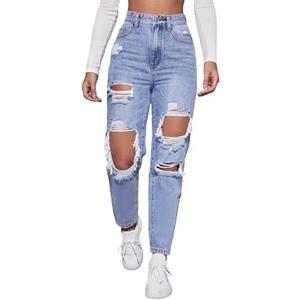 Floerns Women's Ripped High Waist Boyfriend Jeans Distressed Stretchy Denim Pants, Size: XXL