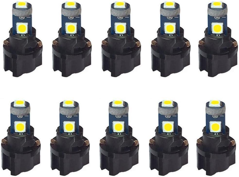 BlyilyB 10-Pack T5 37 74 LED Bulb With Twist Lock Socket PC74 PC37 Dashboard Instrument Panel Gauge Cluster Light (White)