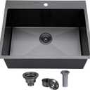 SHACO 25x22 Inch Black Drop In Kitchen Sink, 25 Inch Gunmetal Black RV Laundry Utility Sink, Top Mount 16 Gauge Stainless Steel Single Bowl Deep Small Kitchen Sink