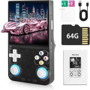 R36Ultra Retro Handheld Game Console - Open Source Linux System, 30000+ Pre-Installed Classics, 4.0" IPS Display, 30+ Emulator Support, Includes 64GB Card & Portable Case (Black)