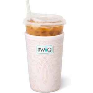 Swig Life Medium Iced Cup Coolie, Standard 22oz Iced Coffee Cup Insulator Sleeve with Handle, Neoprene Insulated Coolie Keeps Drinks Cold (Saddle Stitch Cream)
