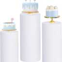 Babenest White Cylinder Pedestal Stand Covers Set of 3, Spandex Vintage Fitted Round Pedestal Covers, Elastic Cloth Pillar Plinth Cover for Birthday Wedding Party Reception Decoration(Without Stands)
