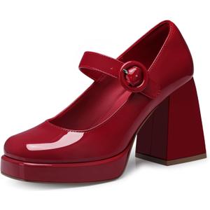 Women Mary Jane Shoes: Comfortable Closed Toe Chunky Heels, 2025 Trendy Dress Shoes Prom Formal Graduation Platform Pumps Wide Size 6-11 (09 Red)