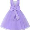 Uhnice Flower Girl Dress Satin Ball Gown for Wedding Party with Bowknot (6-7 Years, Purple)