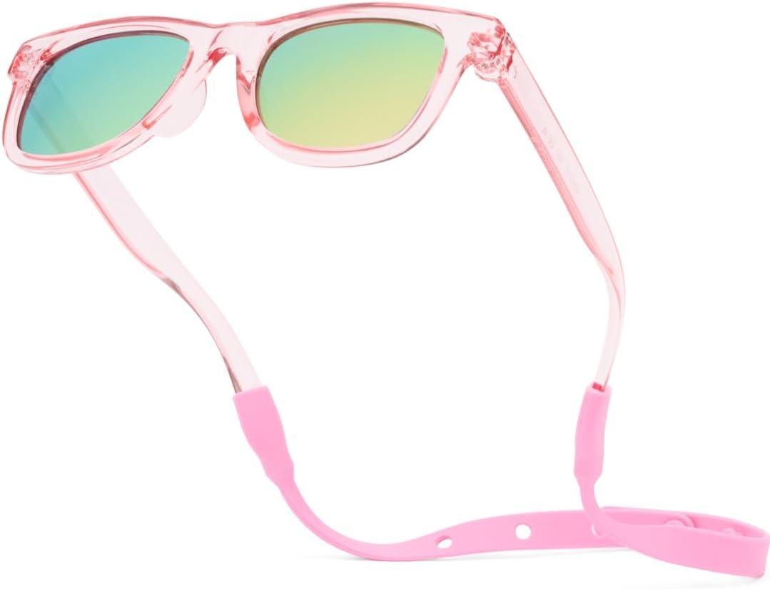 Polarized Baby Sunglasses With Strap - Unbreakable Flexible Infant Sunglasses For Toddlers Newborns 0-24 Months (Transparent Pink)