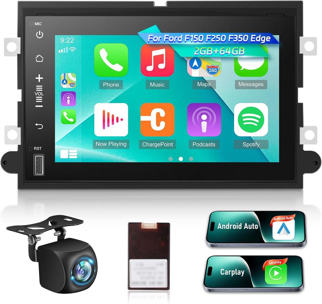 [2G+64G] Radio for Ford F150 F250 F350 Edge, Android 7 inch Touch Screen Ford F150 Car Stereo, Wireless Carplay/Android Auto/EQ Audio/1080P/SWC/Bluetooth