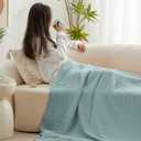 Love's cabin 6 Layer 100% Cotton Muslin Blanket, 60"x80" Twin Muslin Blanket for Couch Bed, Lightweight and Breathable Cotton Gauze for Adult, Cyan