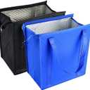 2PCS Refrigerator Grocery Bag,Cooler Bag,Zipper,Black,Blue, Medium