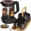 Viant Luxury Tea Set. Electric Kettle with Tea Infuser for Loose Leaf Tea And Ceramic Serving Set. Tea Pot And Cups Set With Wooden Tray. Excellent Gift Idea For Tea Lovers.