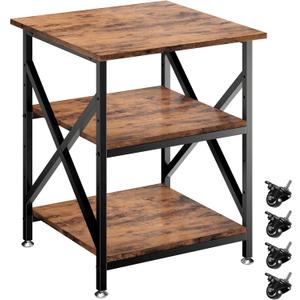 Ollieroo 3 Tier Printer Stand, Large Table with Wheels, Rolling Cart with Height Adjustable Middle Storage Shelf, 23.6 x 23.6 x 30.3 Inches Shelf for Home Office, Vintage Brown