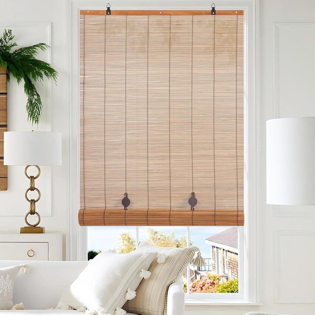 Cordless Bamboo Blinds, Bamboo Roll Up Window Shades for Indoor Outdoor Patio, Home and Garden (30''W x 72''H)
