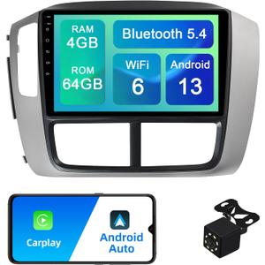 4+64G Android 13 Double Din Car Stereo for Honda Pilot 2006-2008 with 9 Inch Touchscreen Radio Built-in Wireless Carplay/Android Auto/GPS/Bluetooth/FM/AUX-in/Steering Wheel Controls