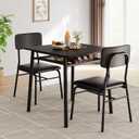 GarveeHome Dining Table for 2 with Storage Rack, Small Kitchen Table for 2 with Metal Frame, Square Table with Upholstered Chairs Set of 2, 3-Piece Dining Room Set for Small Space, Apartment, Black