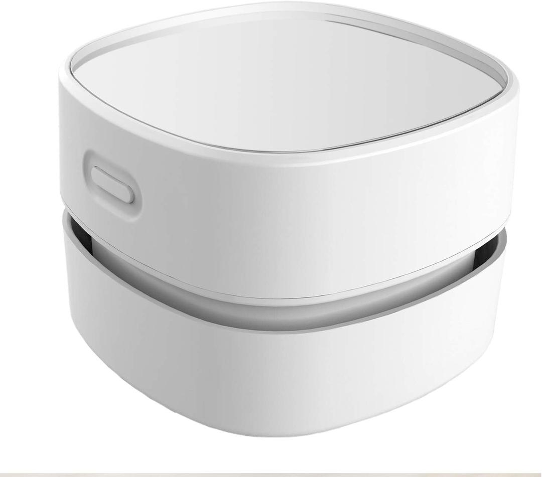 ODISTAR Desktop Vacuum Cleaner,Mini Table dust Sweeper Energy Saving with auto Power-Off Function,High Endurance up to 400 mins,Cordless&360 Rotatable for Keyboard/Home/Office (White USB Charging)