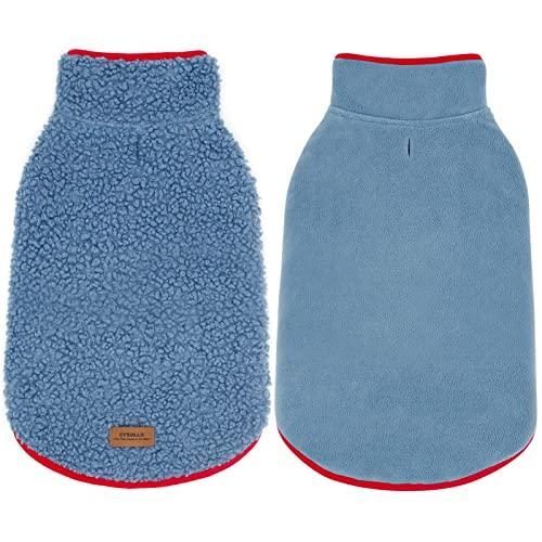 cyeollo Warm Dog Coat Sweater Reversible Dog Jacket Winter Fleece Sherpa Vest Pet Clothes Doggie Jackets for Cold Weather Puppy Cat Apparel Coats for Small Dogs, Blue, Size: M