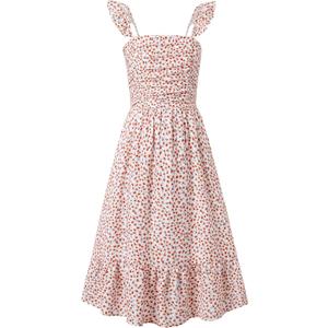 Sunny Spirit Girl's Summer Floral Dresses Kids Cute Ruffle Sleeve Smocked Flowy Dress 6-14 Years