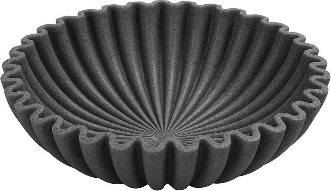 YMXYJM Large Decorative Bowl, Modern Handicraft Bowls for Home Decor, Decorative Fruit Bowl for Kitchen, Ruffle Bowl Decor, Stylish Key bowl for Entry Table, Artificial Stone Black