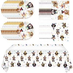 41 Pieces Dog Birthday Party Supplies, Puppy Party Tableware for Kids Party Decorations Includes 20 Plates 20Napkins and 1 Tablecloth for Puppy Theme Party Supplies