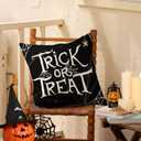 Happy Halloween Ghost Boo Pillow Covers Trick or Treat 18 x 18 Inch Throw Pillows, Black Cat Spooky Pumpkin Spider Web Decorative Farmhouse Seasonal Cushion Case for Sofa Couch Set of 4
