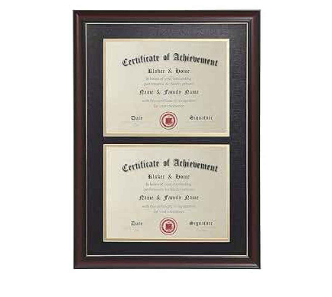ELSKER&HOME Double Certificate Frame-Cherry Wood Color Golden Rim- 2.0mm Panels-Made for Document&Diploma for Two 8.5×11 Inch with Mat and 14×20 Inch Without Mat(Double Mat,Red with Golden Rim)