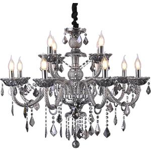 Modern Crystal Chandelier Lighting 12-Light, Smoky Gray Luxury Chandelier Ceiling Light Fixtures Hanging Crystal Light for Dining Room Living Room Bedroom(12 Lights)