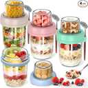 4 Pack Overnight Oats Containers with Lids and Spoons, 20 oz (16+4) Overnight Oats Jars with Dry and Wet Separation for Oatmeal Cereal Fruit Salad Yogurt, DualLayer Yogurt Containers with Lids