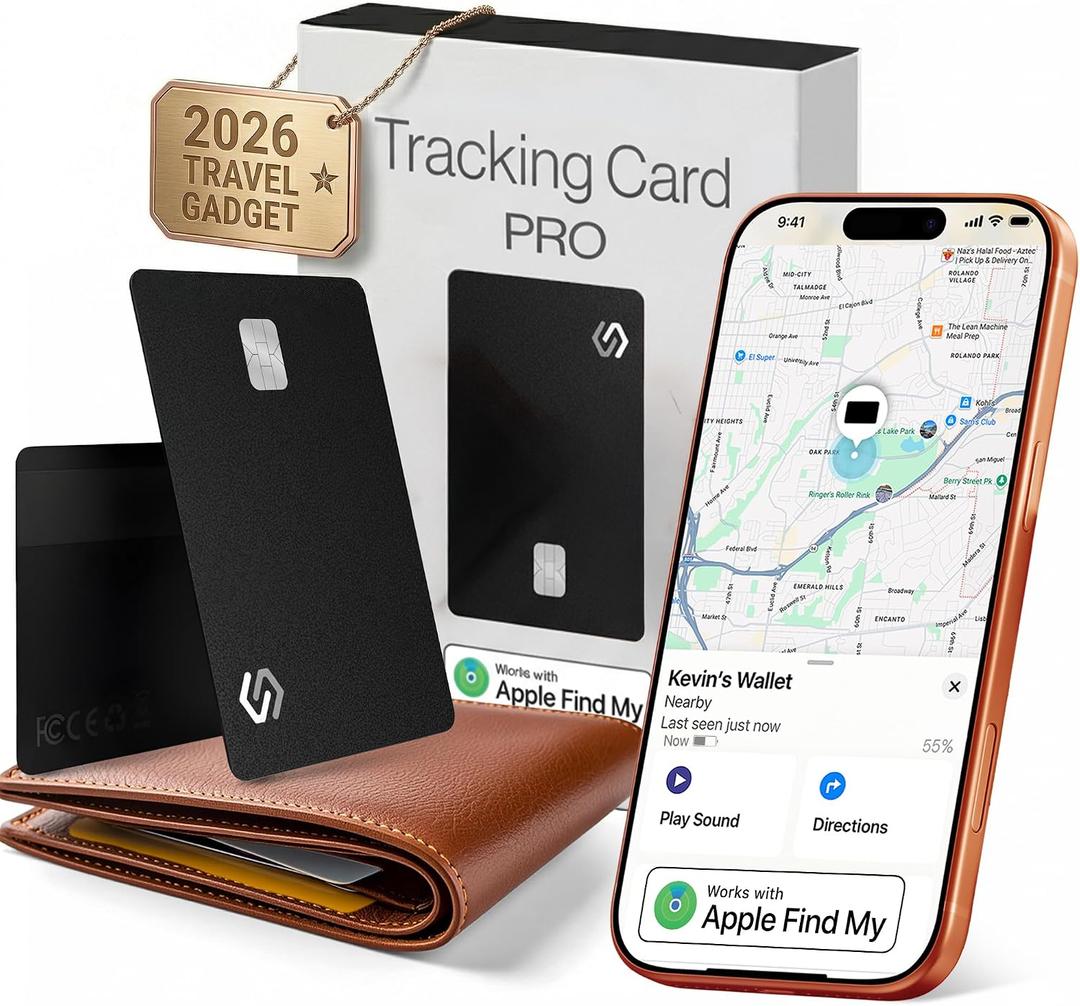 SPOTMINDERS Apple MFi Certified Wallet Tracker PRO for Travel Credit Card Design Works with Apple Find My IP68 Waterproof Rechargeable Tracking Card for Wallet Luggage Passport 0.07in Slim Item Finder