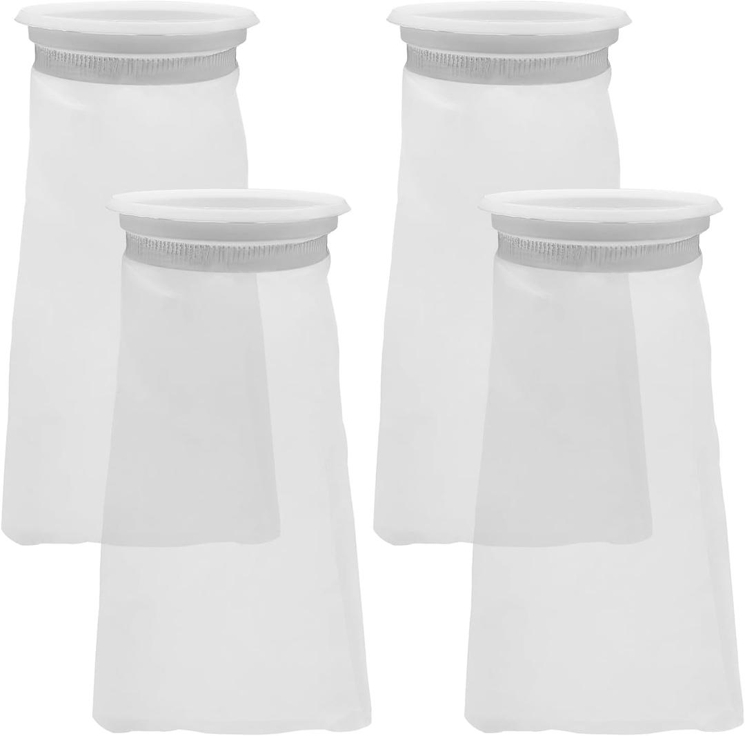 4 Pack 4 Inch Aquarium Filter Bags, Nylon Mesh Filter Socks, 100 Micron Felt Filtration, 4 Inch Ring by 10 Inch Long