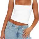 Chifeey Womens Sexy Crop Top Summer 2025 Square Neck Sleeveless Double Layer Going Out Tank Tops (White, L)