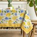 Horaldaily Summer Tablecloth 6060 Inch Square, Lemons Jasmine Leaves Blue Yellow Washable Seasonal Table Cover for Party Picnic Dinner Decor