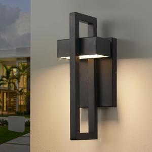 tewei LED Outdoor Wall Sconce Modern Exterior Lighting Fixtures, Matte Black Outdoor Front Porch Lights LED Outside Wall Mount Lights for House, Hallway, Warm White 3000K, 1 Pack (Black - No Sensor)